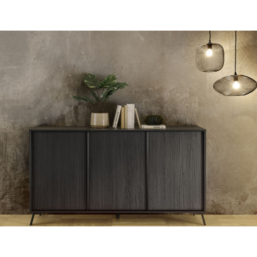 CITY Háromajtós komód, fekete, laminált vázzal és előlapokkal