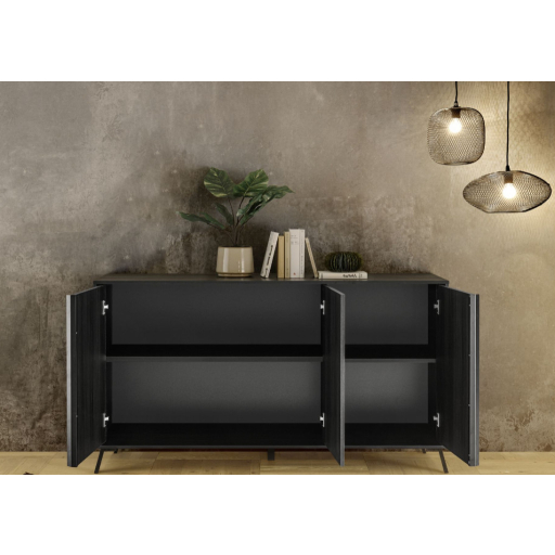 CITY Háromajtós komód, fekete, laminált vázzal és előlapokkal