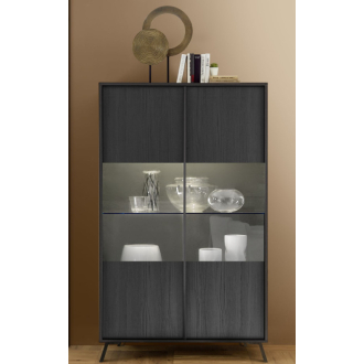   CITY Kétajtós vitrinszekrény, fekete, laminált vázzal és előlapokkal