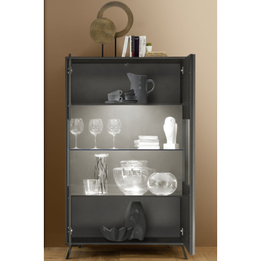 CITY Kétajtós vitrinszekrény, fekete, laminált vázzal és előlapokkal