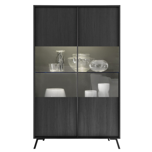 CITY Kétajtós vitrinszekrény, fekete, laminált vázzal és előlapokkal