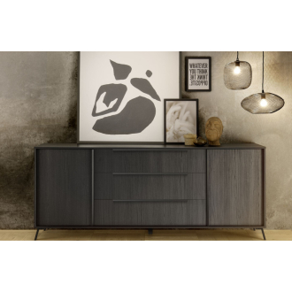   CITY Kétajtós, háromfiókos komód, fekete, laminált vázzal és előlapokkal