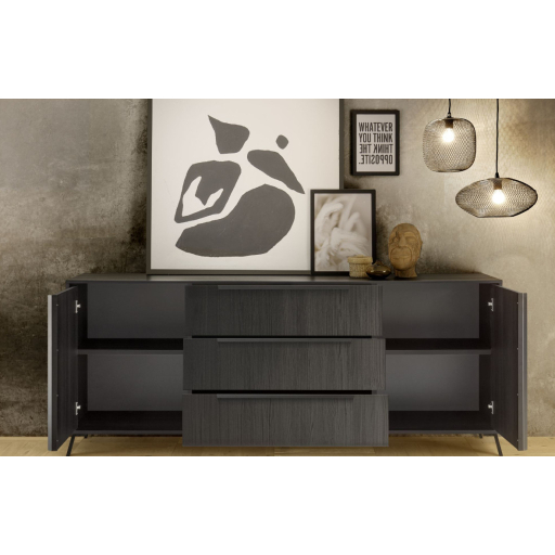 CITY Kétajtós, háromfiókos komód, fekete, laminált vázzal és előlapokkal