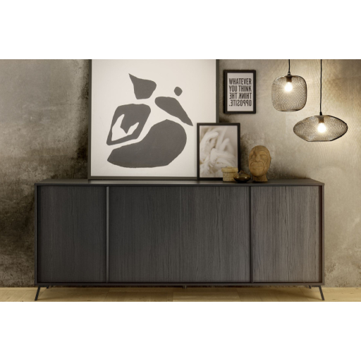 CITY Négyajtós komód, fekete, laminált vázzal és előlapokkal