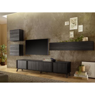   CITY Négyajtós TV-állvány, fekete, laminált vázzal és előlapokkal