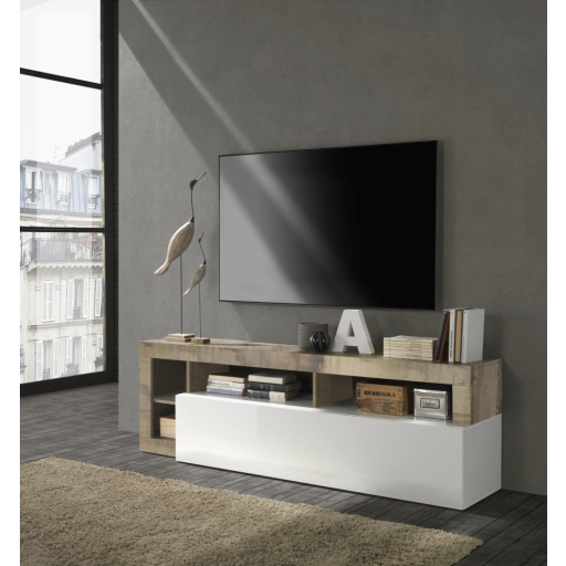 Hamburg TV állvány fehér, pero tölgy 184 cm