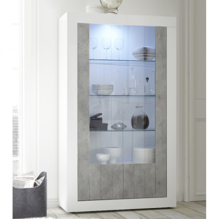 URBINO Fehér-Beton Üveges szekrény 2 ajtós 110cm