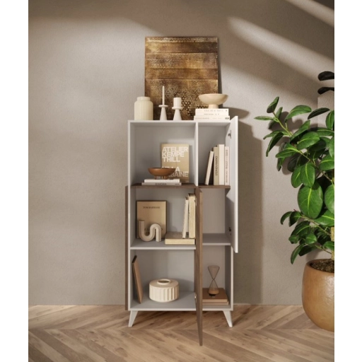 Monaco magas komód fehér fényes/Mercure tölgy 81 cm