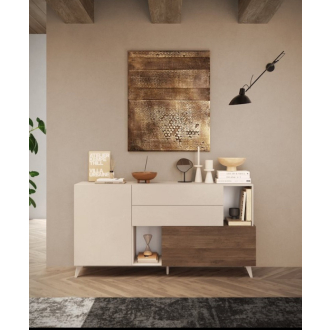 Monaco Fiókos Komód Fehér Fényes/Cadiz Tölgy 181 cm