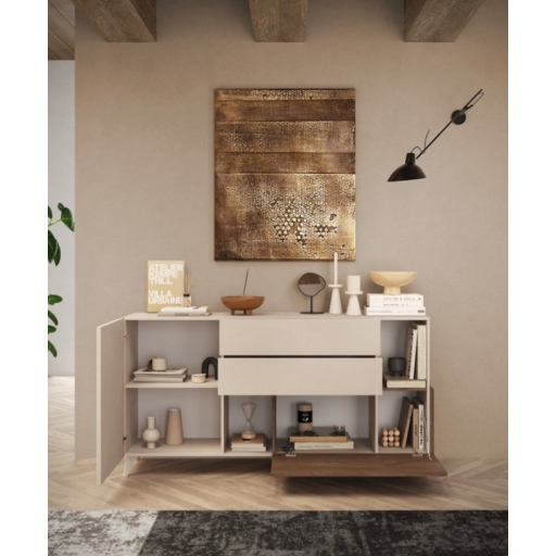 Monaco Fiókos Komód Fehér Fényes/Cadiz Tölgy 181 cm