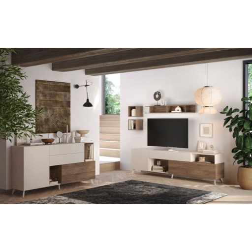 Monaco Fiókos Komód Fehér Fényes/Cadiz Tölgy 181 cm