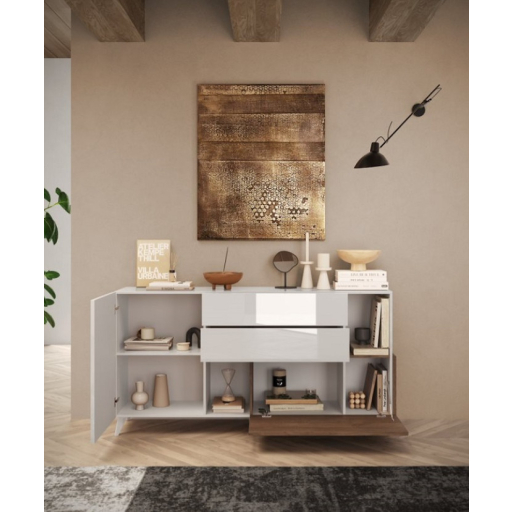 Monaco Fiókos Komód Fehér Fényes/Mercure Tölgy 181 cm