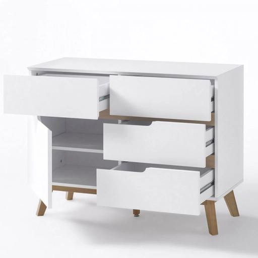 Cervo polcos-fiókos komód, matt fehér MDF, 97 cm