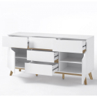 Cervo polcos-fiókos komód, matt fehér MDF, 145 cm