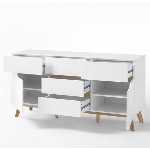 Cervo polcos-fiókos komód, matt fehér MDF, 145 cm