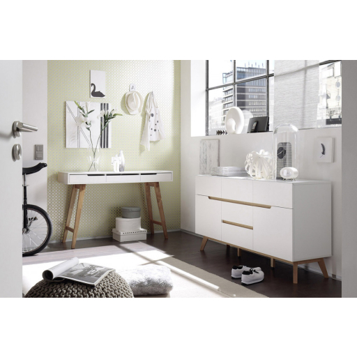 Cervo polcos-fiókos komód, matt fehér MDF, 145 cm