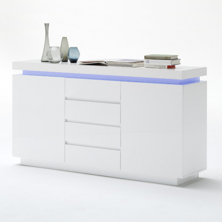 Ocean komód 2 ajtós - 4 fiókos lakkozott MDF LED világítással 150 cm
