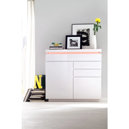 Ocean polcos-fiókos komód lakkozott MDF LED világítással 120 cm