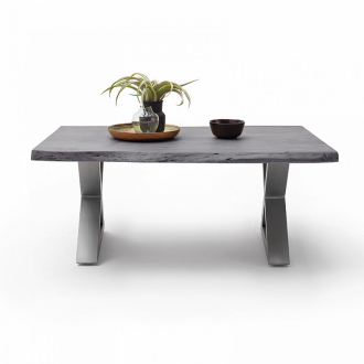   CARTAGENA dohányzó asztal akácfa 110x70cm - X alakú szálcsiszolt lábbal - Szürke