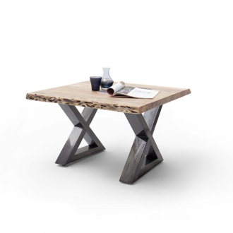   CARTAGENA dohányzó asztal akácfa 75x75cm - X alakú antikolt lábbal - Natúr