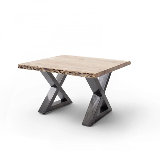 CARTAGENA dohányzó asztal akácfa 75x75cm - X alakú antikolt lábbal - Natúr