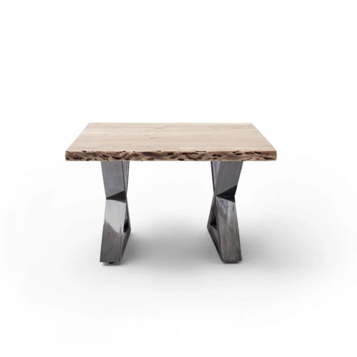 CARTAGENA dohányzó asztal akácfa 75x75cm - X alakú antikolt lábbal - Natúr