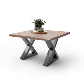   CARTAGENA dohányzó asztal akácfa 75x75cm - X alakú antikolt lábbal - Dió