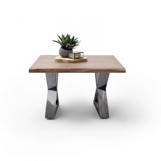 CARTAGENA dohányzó asztal akácfa 75x75cm - X alakú antikolt lábbal - Dió