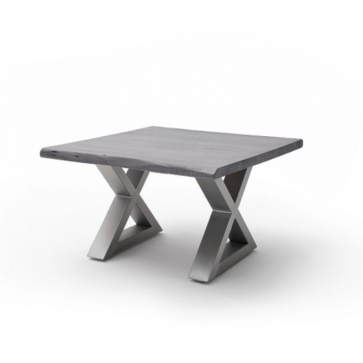 CARTAGENA dohányzó asztal akácfa 75x75cm - X alakú szálcsiszolt lábbal - Szürke