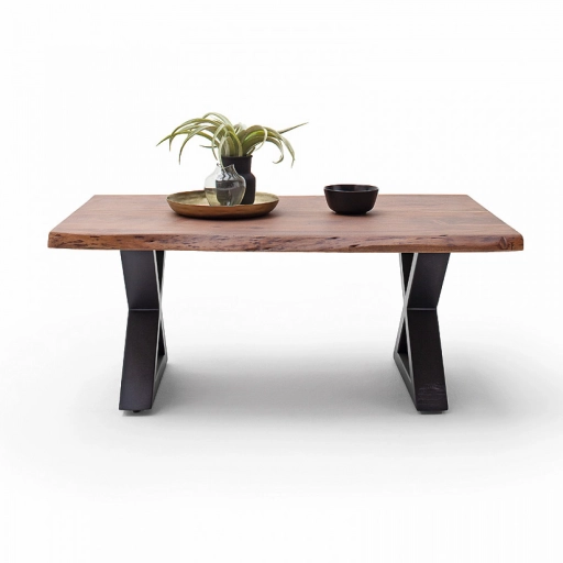 CARTAGENA dohányzó asztal akácfa 110x70cm - X alakú antracit szürke lábbal - Dió