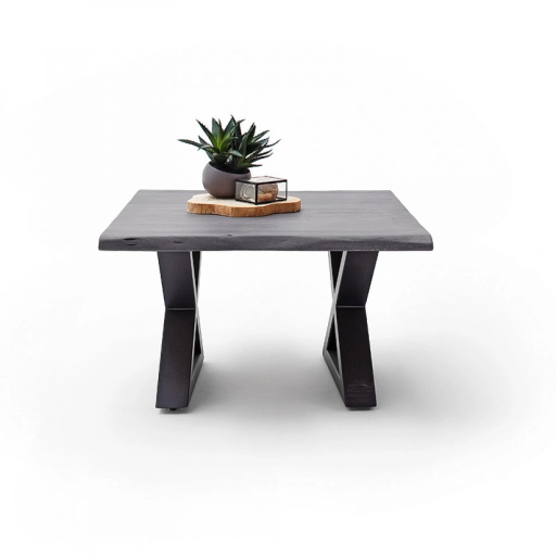 CARTAGENA dohányzó asztal akácfa 75x75cm - X alakú antracit szürke lábbal - Szürke