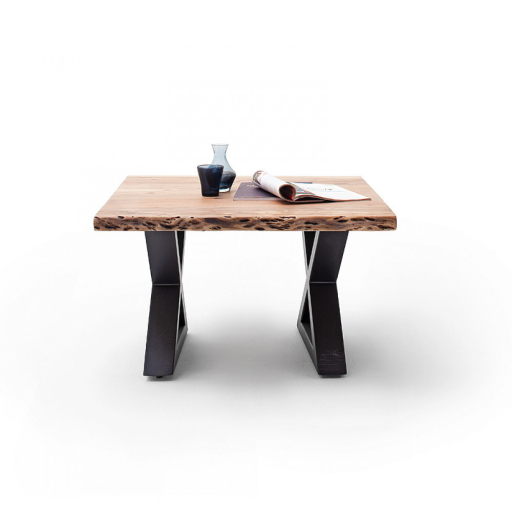 CARTAGENA dohányzó asztal akácfa 75x75cm - X alakú antracit szürke lábbal - Natúr