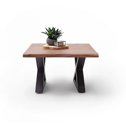 CARTAGENA dohányzó asztal akácfa 75x75cm - X alakú antracit szürke lábbal - Dió