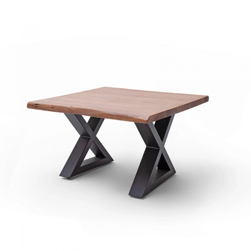 CARTAGENA dohányzó asztal akácfa 75x75cm - X alakú antracit szürke lábbal - Dió
