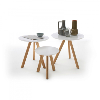   Sinio Három darabos dohányzóasztal szett matt fehér színben MDF asztallappal