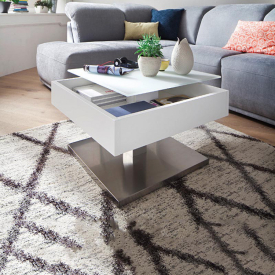 Mariko dohányzóasztal matt fehér színben MDF asztallappal - rejtett tárolókkal   Mariko dohányzóasztal matt fehér színben MDF asztallappal - rejtett tárolókkal