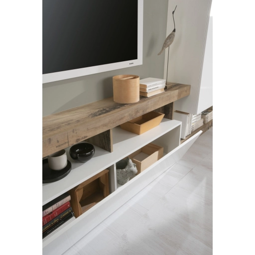 Hamburg TV állvány fehér, pero tölgy 219 cm