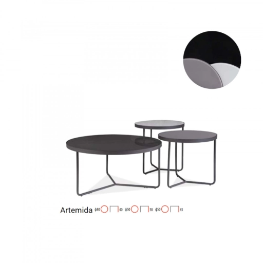 Artemida dohányzóasztal szett Fekete - Szürke 80 cm