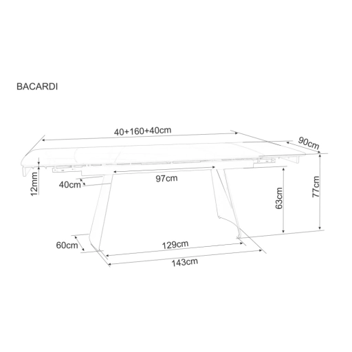 Bacardi bővíthető étkezőasztal fekete 160-240cm
