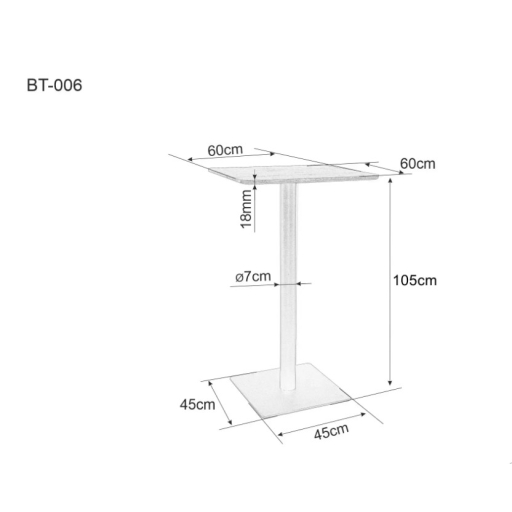 BT-006 négyzet bárasztal tölgy 60 cm