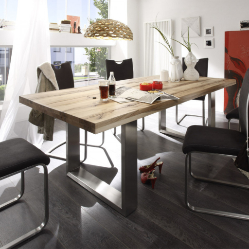 CASTELLO Antikolt Tömör Tölgyfa Étkezőasztal antracit lábbal 260x100cm