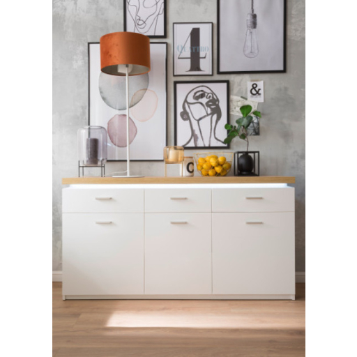 Cali 3 ajtós 3 fiókos komód fehér - wotan tölgy