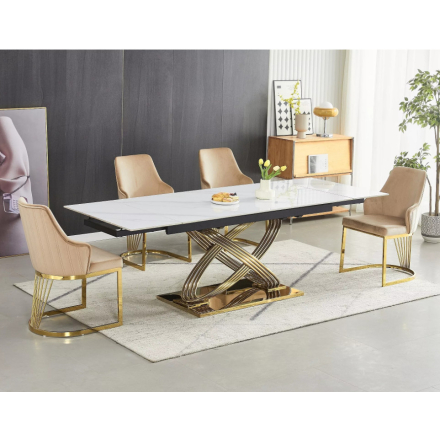 Hermes II bővíthető étkezőasztal fehér/arany