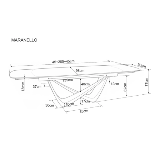 Maranello bővíthető kerámia étkezőasztal 200-290cm