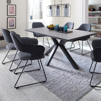   NAGANO Világosszürke Bővíthető Kerámia Étkezőasztal - matt fekete lábbal