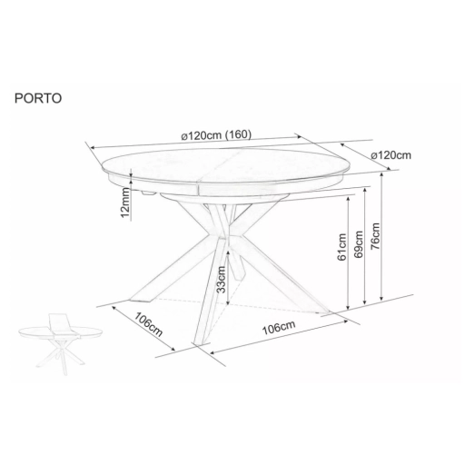 Porto bővíthető kerámia étkezőasztal 120-160 cm