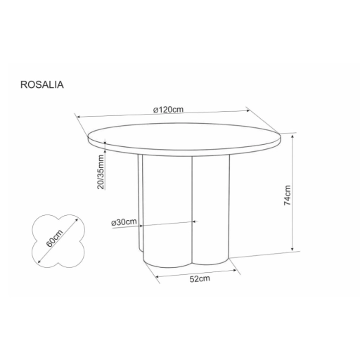 Rosalia étkezőasztal 120cm világosszürke