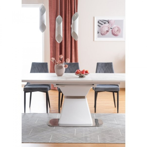 Saturn II fehér bővíthető étkezőasztal 160-210cm márvány mintás asztallappal