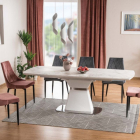 Saturn II fehér bővíthető étkezőasztal 160-210cm márvány mintás asztallappal