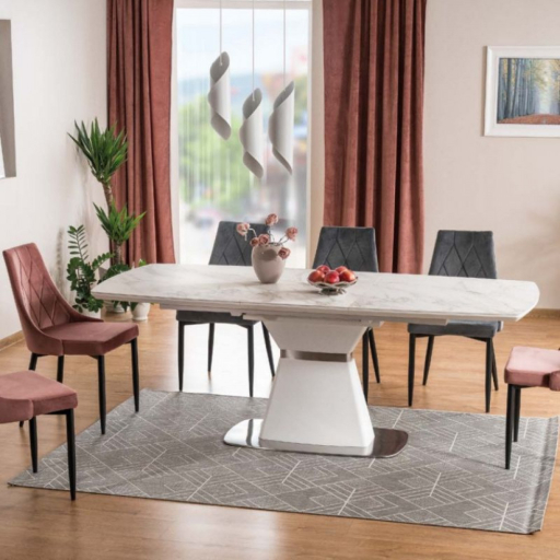 Saturn II fehér bővíthető étkezőasztal 160-210cm márvány mintás asztallappal